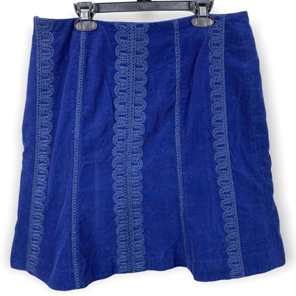 Boden blue corduroy lace embroidered stripe skirt - Picture 1 of 5